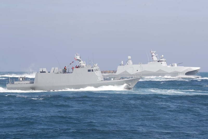 A Tuo Chiang patrol ship and a Kuang Hua VI missile boat took part in the simulated attack drill (Chiang Ying-ying/AP)