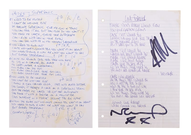 Also included in the lot will be a number of handwritten lyrics