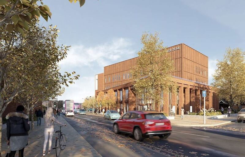 CGI produced in support of QUB's iReach proposal. It shows how the two new buildings would look on either side of the Lisburn Road.