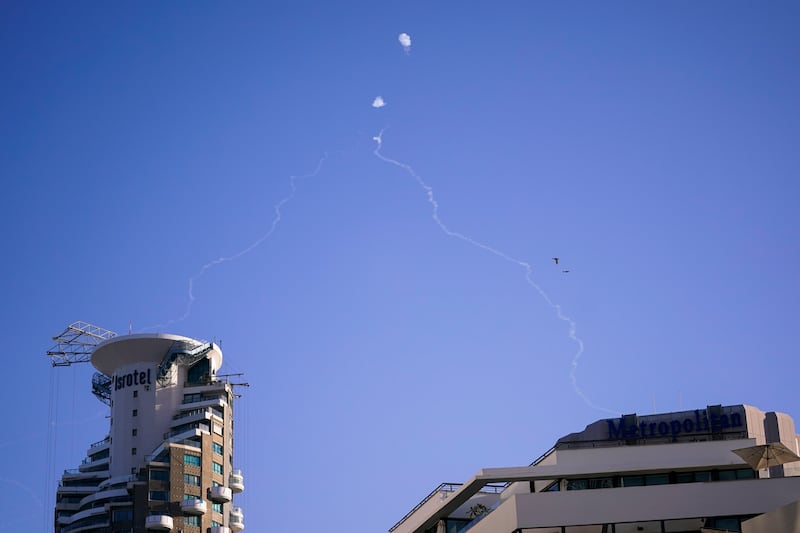 Israel’s Iron Dome anti-missile system intercepted a projectile (Pool via AP)