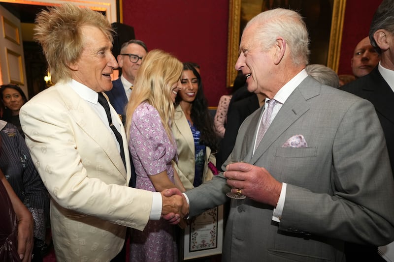 Sir Rod Stewart shakes hands with the King at the King’s Foundation charity’s inaugural awards in June