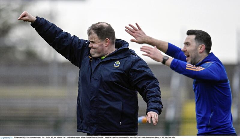 Roscommon manager Davy Burke (left) leads his side into a date with his native Kildare on Sunday 