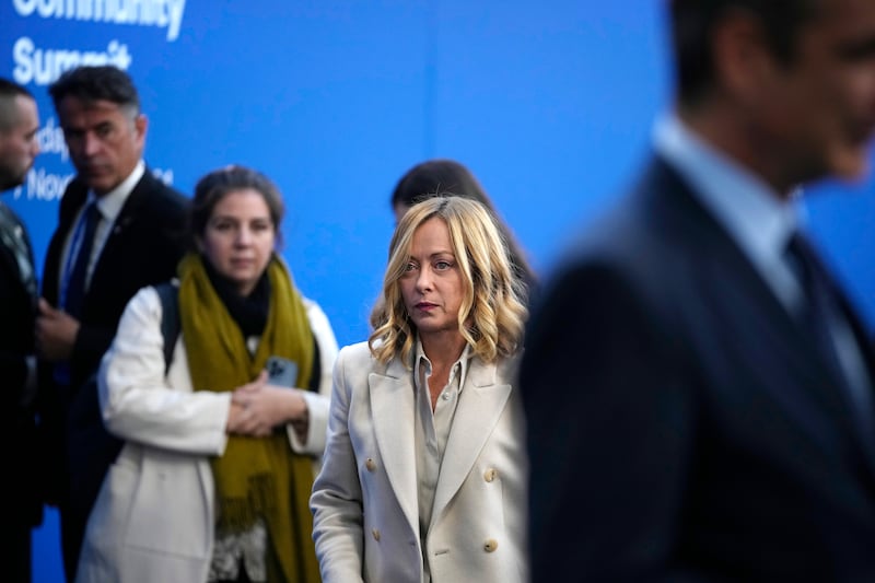 Italy’s Prime Minister Giorgia Meloni arrives for the summit (Petr Josek/AP)