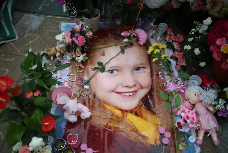 A floral tribute to Elsie Dot Stancombe left outside the Town Hall in Southport