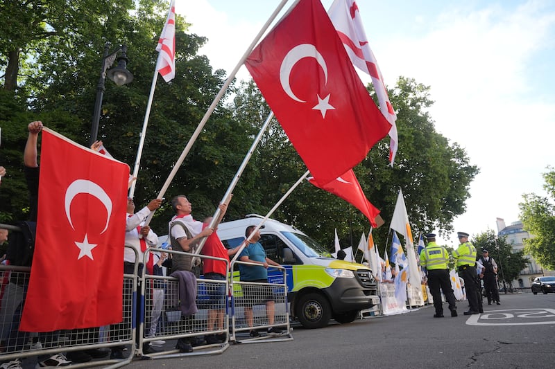 Pro-Turkey protesters outside the embassy