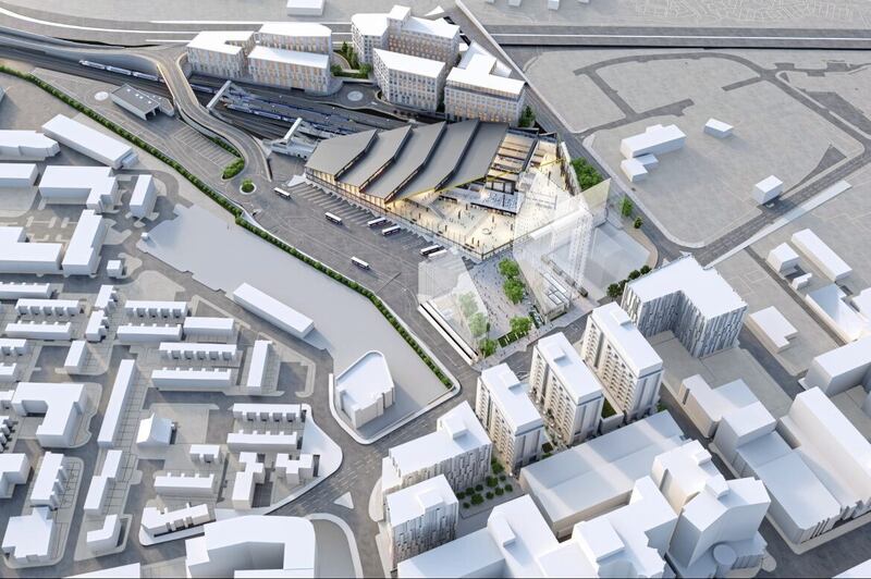 Image showing how the Weavers Cross scheme will be developed around Belfast Grand Central Station. 