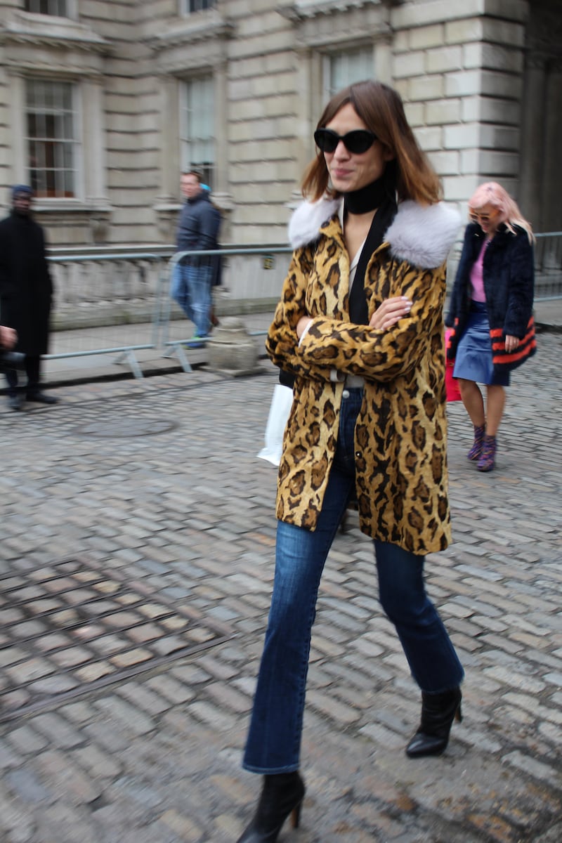 Alexa Chung now pairs skinny jeans with bold prints and patterns