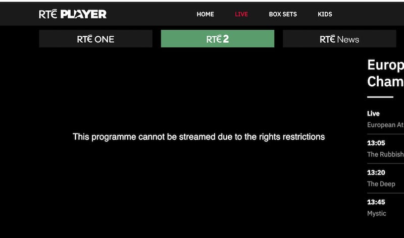RTE blocked coverage of the athletics on its RTE Player