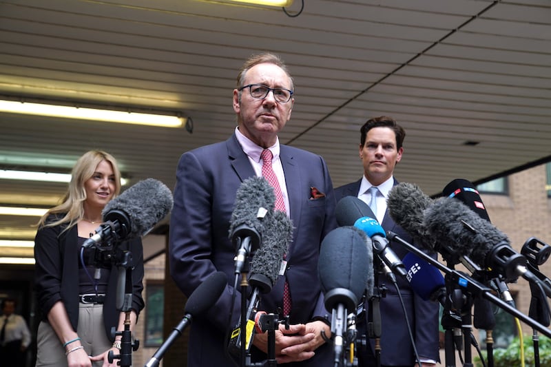 Actor Kevin Spacey speaks to the media outside Southwark Crown Court