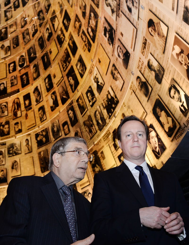 Lord Cameron in his time as Prime Minister being shown around the Hall of Names at the Holocaust museum, Yad Vashem, in Jerusalem