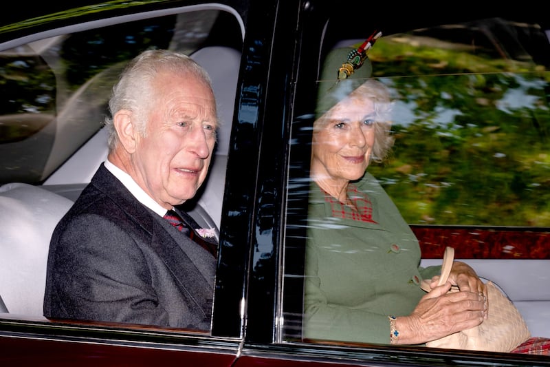 The King and Queen arrive at Crathie Kirk, near Balmoral, for a Sunday church service