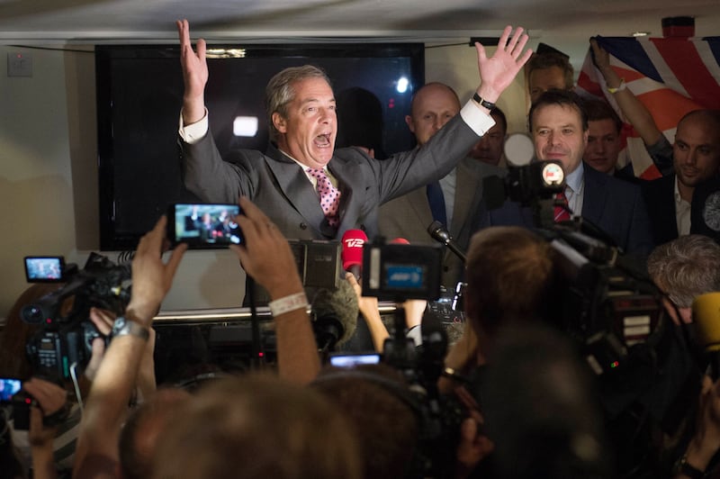 Nigel Farage celebrates the referendum vote to leave the EU