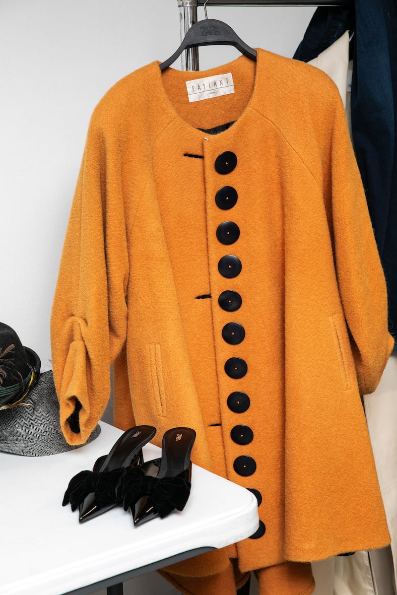 Pallant coat and shoes ready backstage at the Style for Change, Oxfam x Vinted Fashion Show