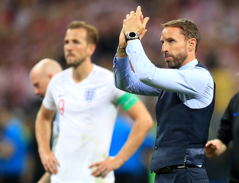 Gareth Southgate applauds England fans after the 2018 World Cup semi-final defeat against Croatia in Moscow