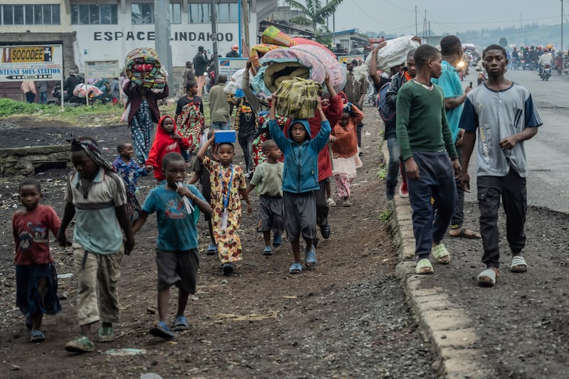 Crowds of people have been displaced by the fighting with M23 rebels in Goma (AP)