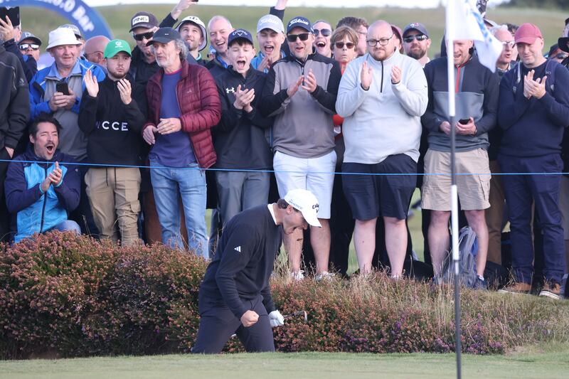 Denmark’s Rasmus Hojgaard celebrates a birdie on the 17th hole during day four of the Amgen Irish Open