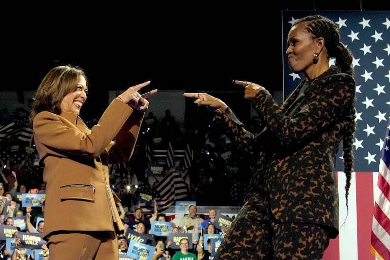 Vice President Kamala Harris and former first lady Michelle Obama appeared on stage together (Jacquelyn Martin/AP)