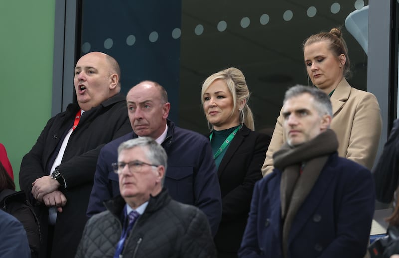 First Minister Michelle O’Neill  attends The Uefa Women's Nations League match between Northern Ireland and Montenegro on Tuesday at Windor Park in Belfast.
PICTURE COLM LENAGHAN