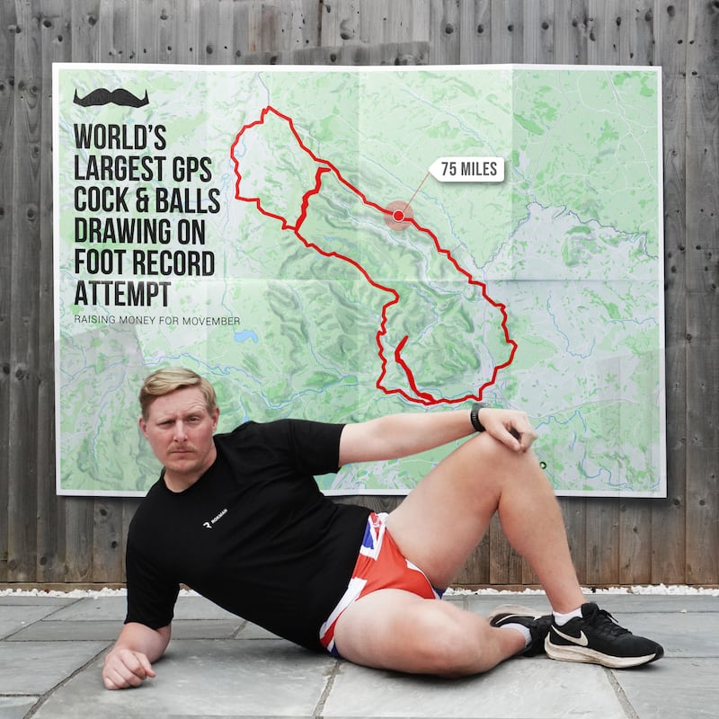 Terry Rosoman is aiming to walk the largest GPS drawing of a manhood in 24 hours to raise money for Movember (Terry Rosoman)