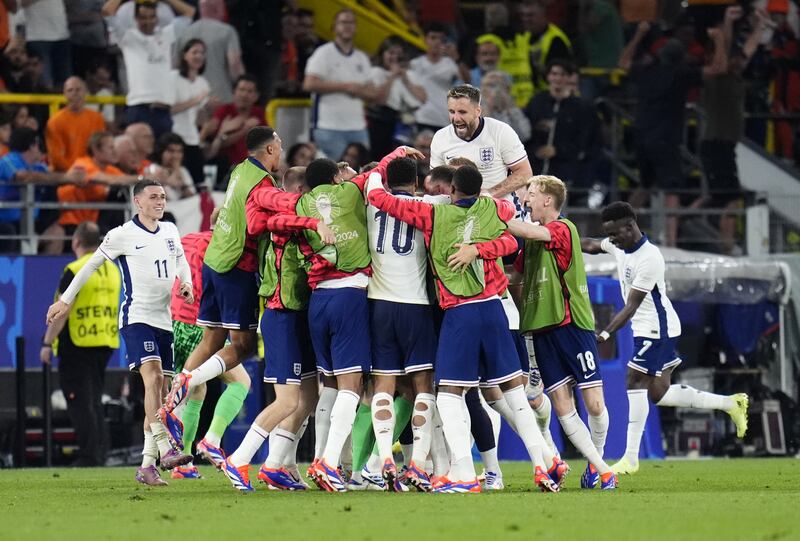 England celebrate Ollie Watkins’ winner against the Netherlands