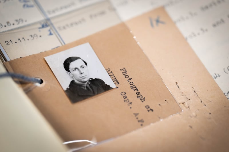 A photo of Anthony Blunt inside one of the many files MI5 has made available to the National Archives in Kew, west London