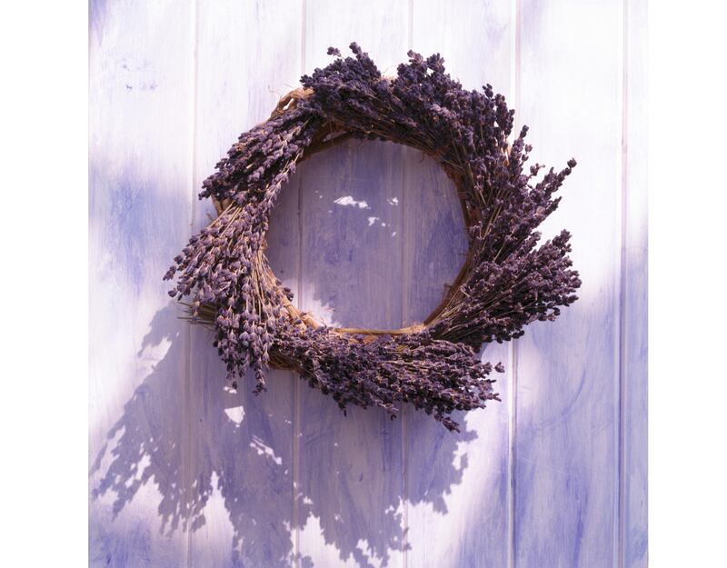 A home made dried lavender wreath offers a warm welcome