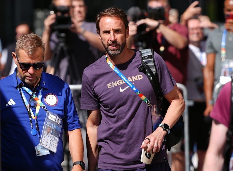 England manager Gareth Southgate, pictured leaving the team hotel in Berlin on Monday morning following England’s Euro 2024 final defeat