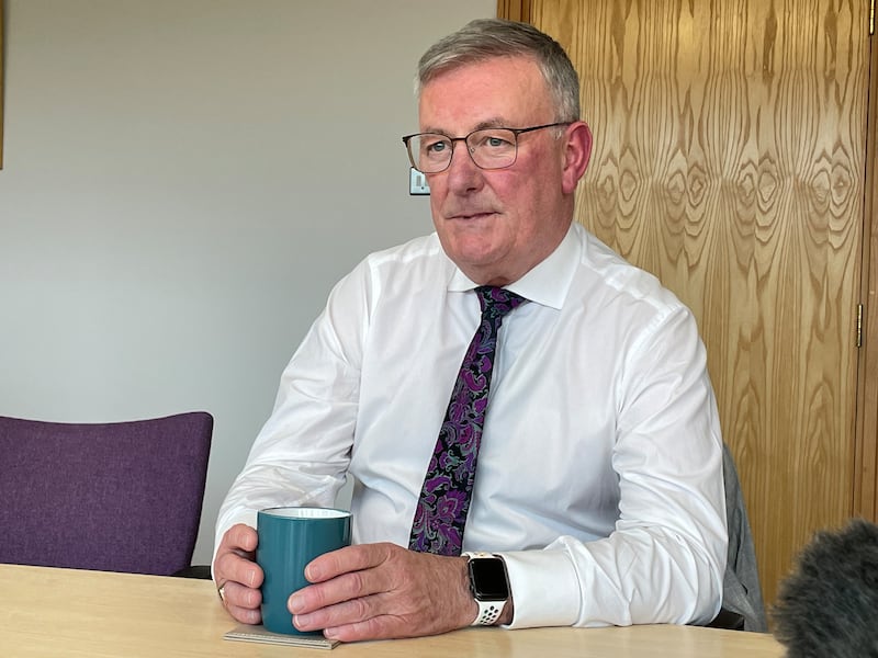 Stormont health minister Mike Nesbitt speaks to media at the Department of Health at Castle Buildings, Stormont in Belfast on Wednesday afternoon