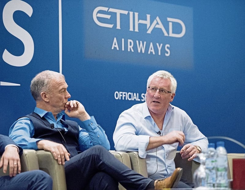 Former Kerry star Pat Spillane, who won 9 All Stars and 8 All Ireland medals, with Pat McEnaney, refereee and Chairman of GAA Referees Association