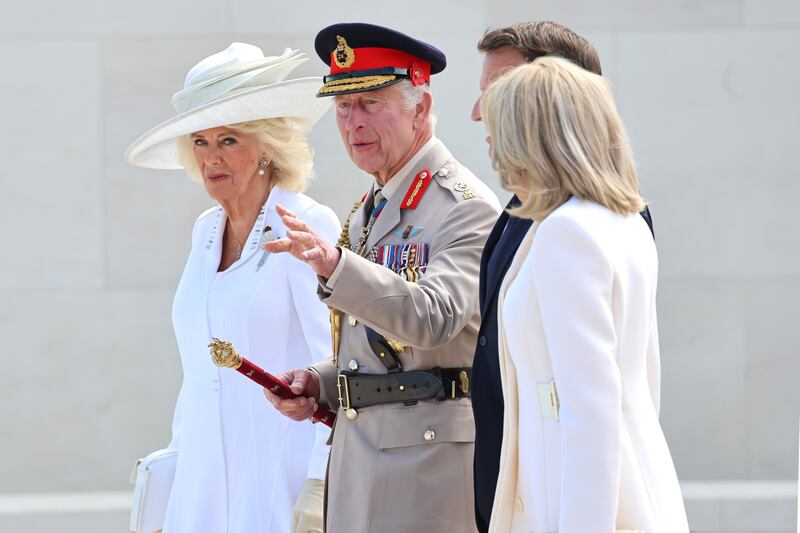 The King and Queen with French President Emmanuel Macron and his wife Brigitte during the D-Day 80th anniversary commemorations