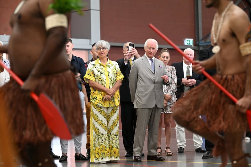 King Charles III watches members of the Indigenous community perform on day three of the royal visit to Australia and Samoa