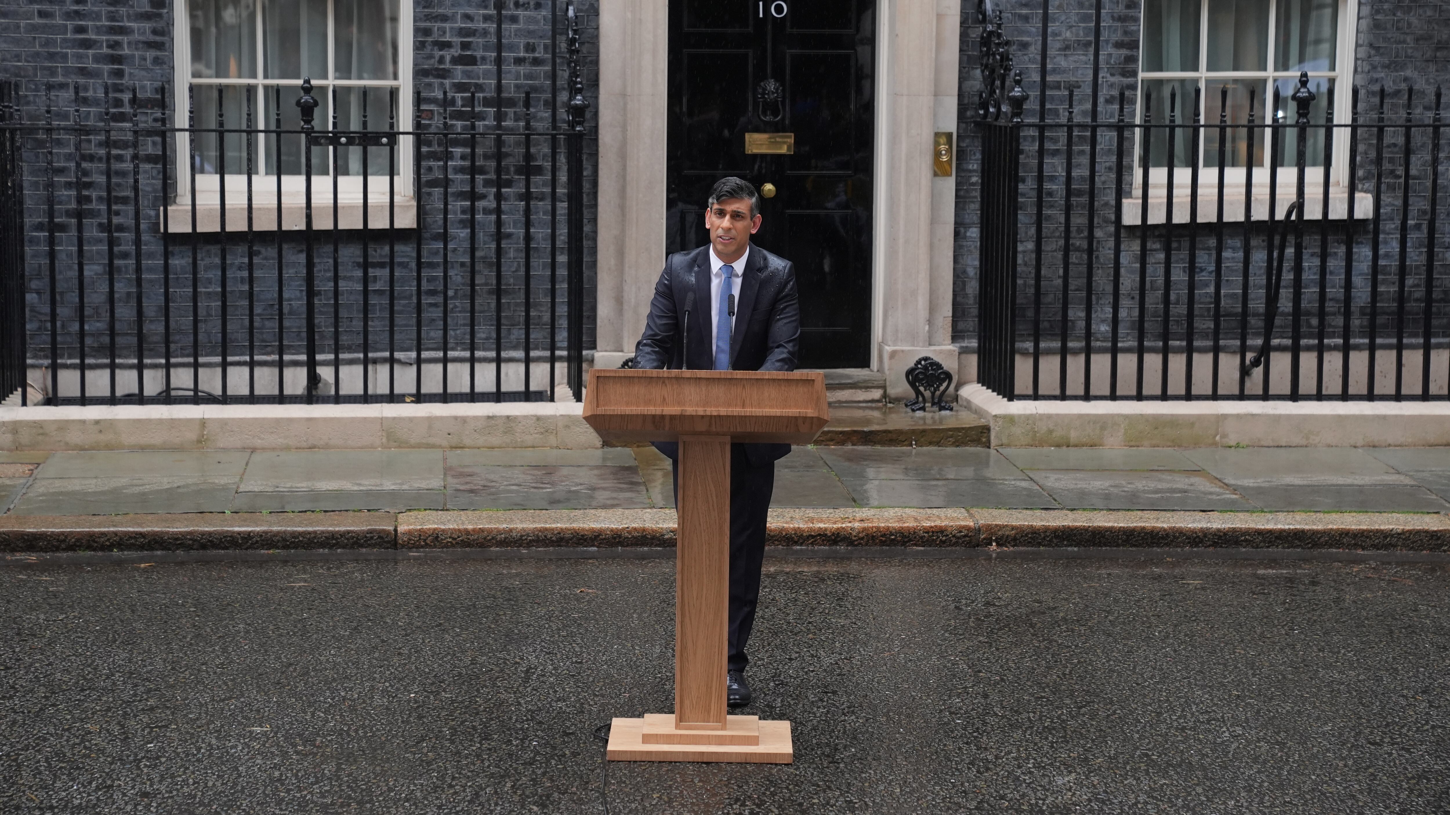 Prime Minister Rishi Sunak issues a statement outside 10 Downing Street, London, after calling a General Election for July 4