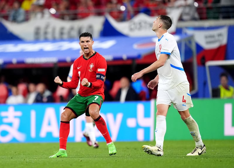 Portugal’s Cristiano Ronaldo celebrates at the final whistle