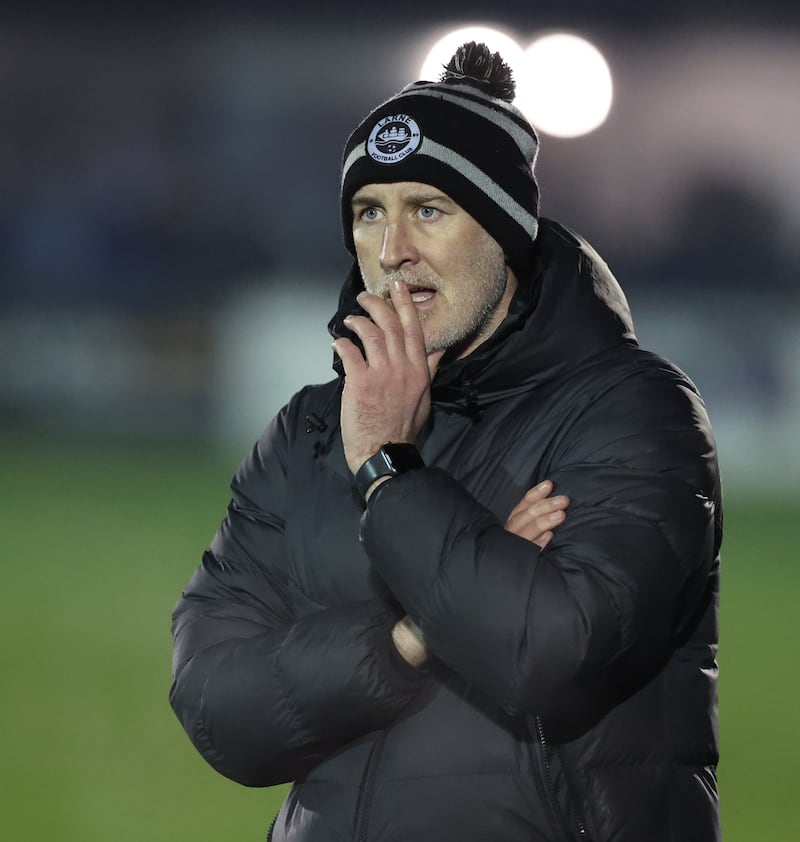 Larnes Manager Gary haven     In Today’s game at Limavady Showgrounds Limavady Utd   V Larne  in the  Clearer Water Irish Cup 
Desmond Loughery Pacemaker press