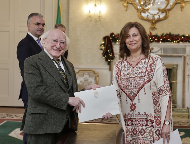 President Michael D Higgins at the appointment of Ireland’s first full ambassador from the State of Palestine, Dr Jilan Wahba Abdalmajid (Tony Maxwell)