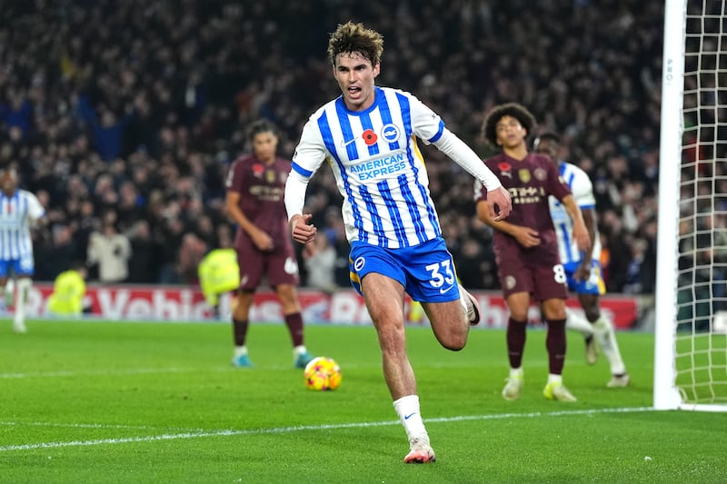 Matt O’Riley celebrates after scoring Brighton’s winner