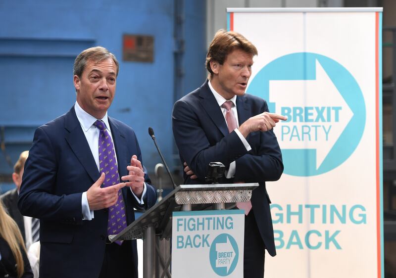 Richard Tice with Nigel Farage at the launch the Brexit Party’s 2019 European Parliament elections campaign