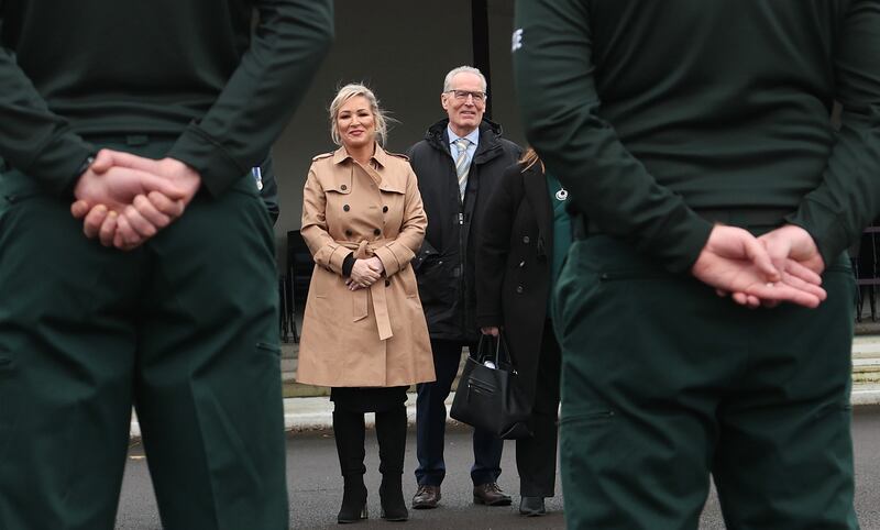 First Minister Michelle O'Neill during the Police Service of Northern Ireland’s attestation ceremony for six newly qualified officers at Garnerville Police College  on Friday.
Sinn Féin attended a PSNI graduation ceremony for the first time.
Picture: COLM LENAGHAN