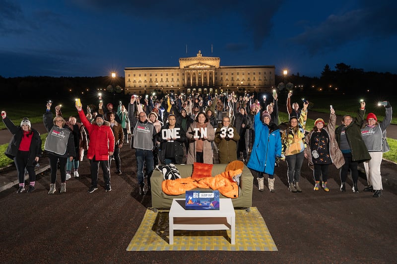 Hundreds of people gathered at Stormont for the Simon Community's 2024 One BIG Sleep Out PICTURE: BRADLEY QUINN