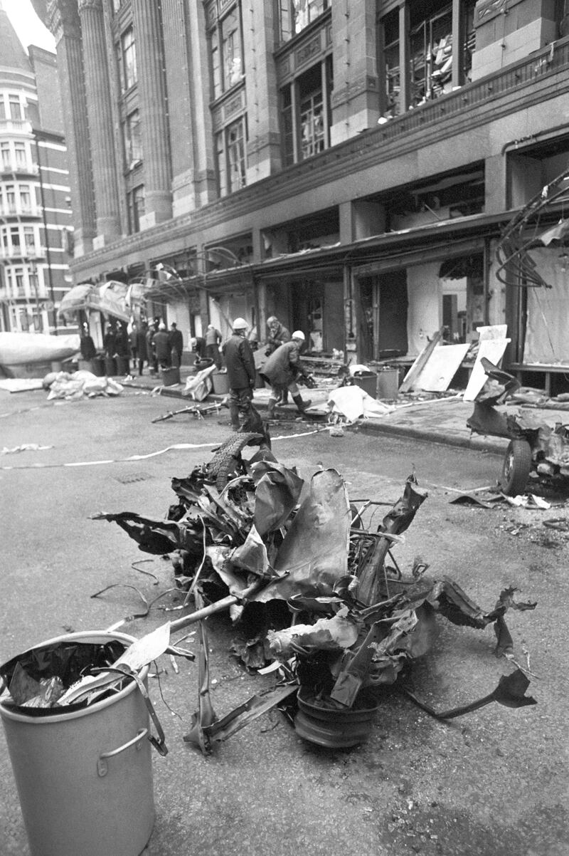 The remains of the Austin 1100 used in the car bomb attack