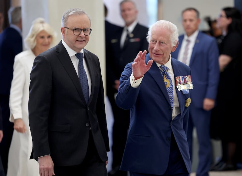 The King arrives for the ceremonial welcome to Australia at Australian Parliament House in Canberra