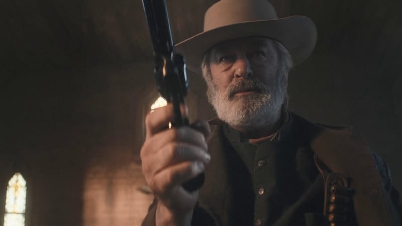 Alec Baldwin practising drawing his revolver on the set of the Rust film (Santa Fe County Sheriff)