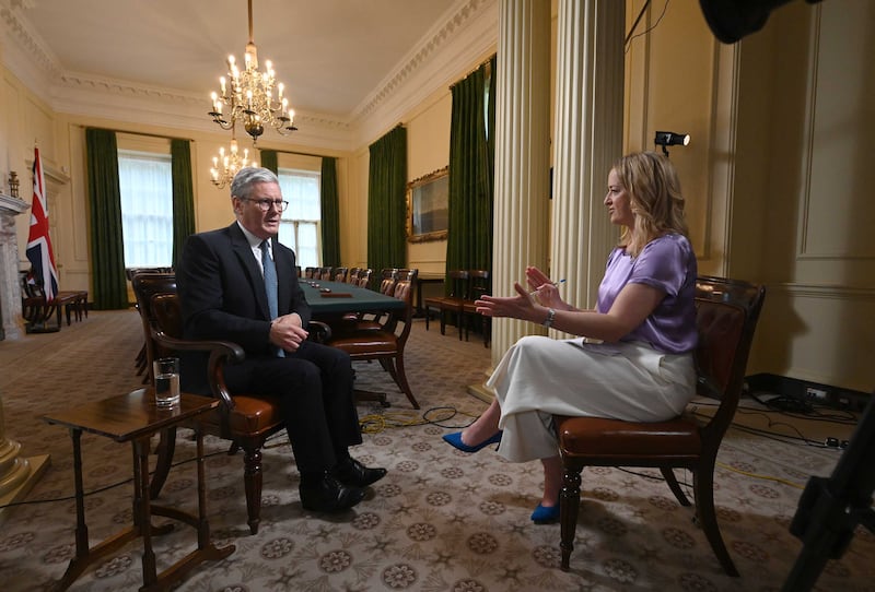 For use in UK, Ireland or Benelux countries only BBC handout photo of Prime Minister Sir Keir Starmer, during a ‘pre-record’ for the BBC 1 current affairs programme, Sunday With Laura Kuenssberg