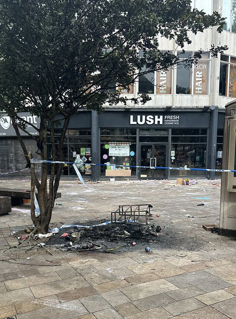 The Hull branch of cosmetics retailer Lush after a day of rioting on Saturday