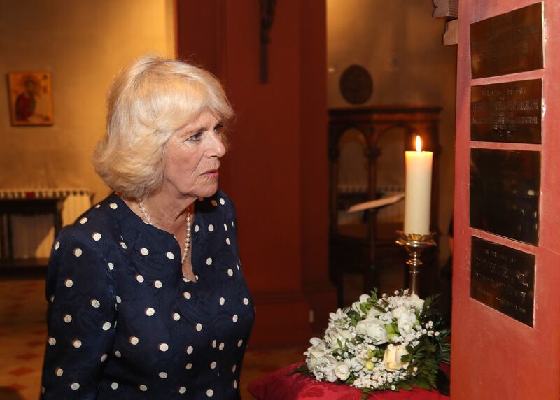 The then-Duchess of Cornwall during a visit to St Mark’s Anglican Church in Florence, Italy