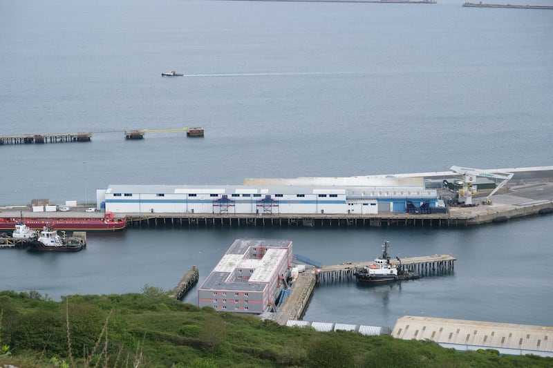 A view of the Bibby Stockholm barge at Portland Port in Dorset