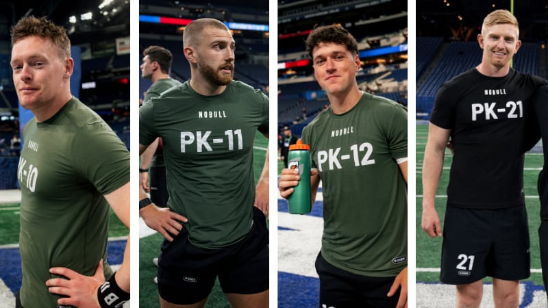 A composite image of Rory Beggan, Mark Jackson, Charlie Smyth and Darragh Leader at the NFL Combine in Indianapolis
