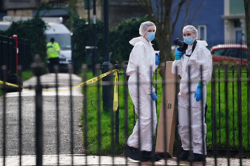 Police and forensic officers at Rawnsley Park near to the scene