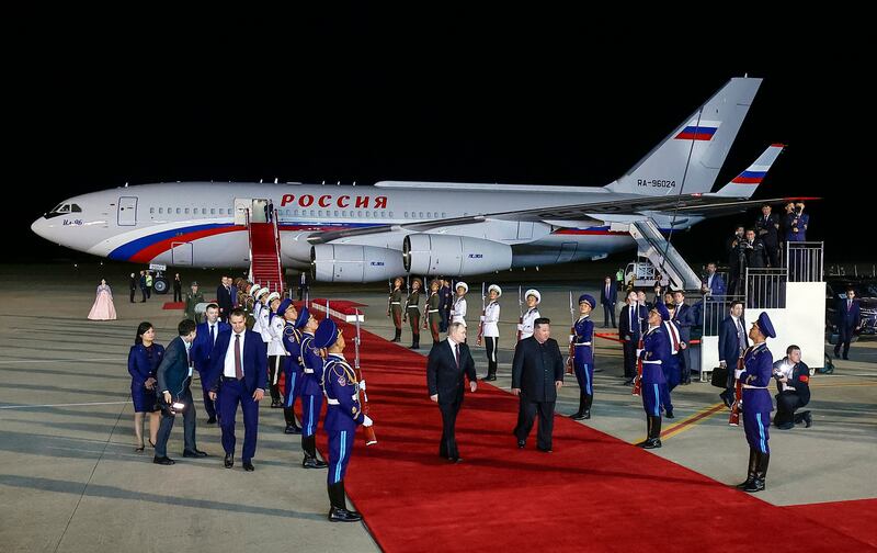 The North Korean leader met the Russian president at Pyongyang Sunan International Airport (Vladimir Smirnov, Sputnik, Kremlin Pool Photo via AP)