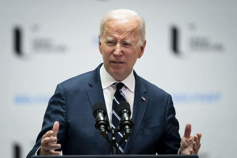 US President Joe Biden delivered a keynote speech in Belfast marking the anniversary of the Good Friday Agreement (Aaron Chown/PA)